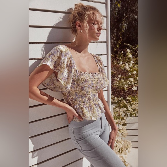 Astr Tops - NWOT ASTR the label Lilac Floral Smocked January Top Size Medium